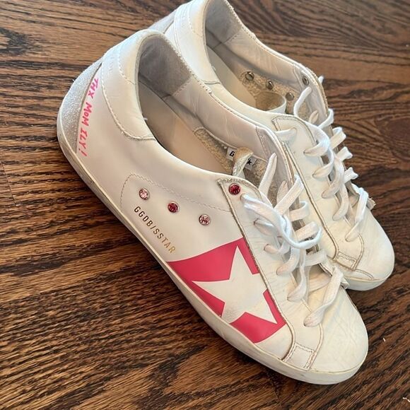 GGDB/SSTAR Superstar White & Pink Leather Sneaker size 40 includes dust bag - Picture 2 of 12